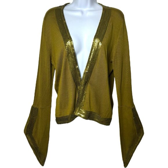 NEW Nordstrom 100% Silk Sequin Openfront Bell Sleeve Cardigan Fairy Festival M/L - Picture 2 of 12